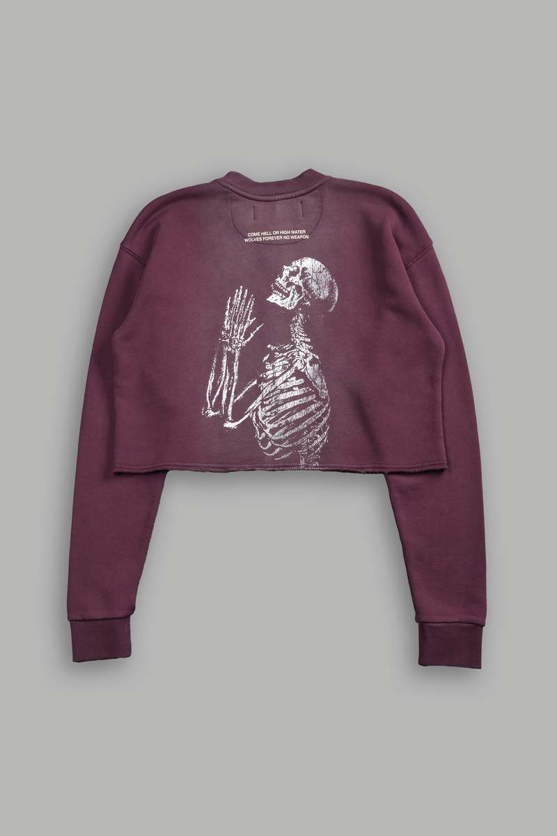 Darc Sport No Weapon Shall Prosper (Cropped) Crewneck Cherry Wine Tonal Sun Fade | 07351EAGJ