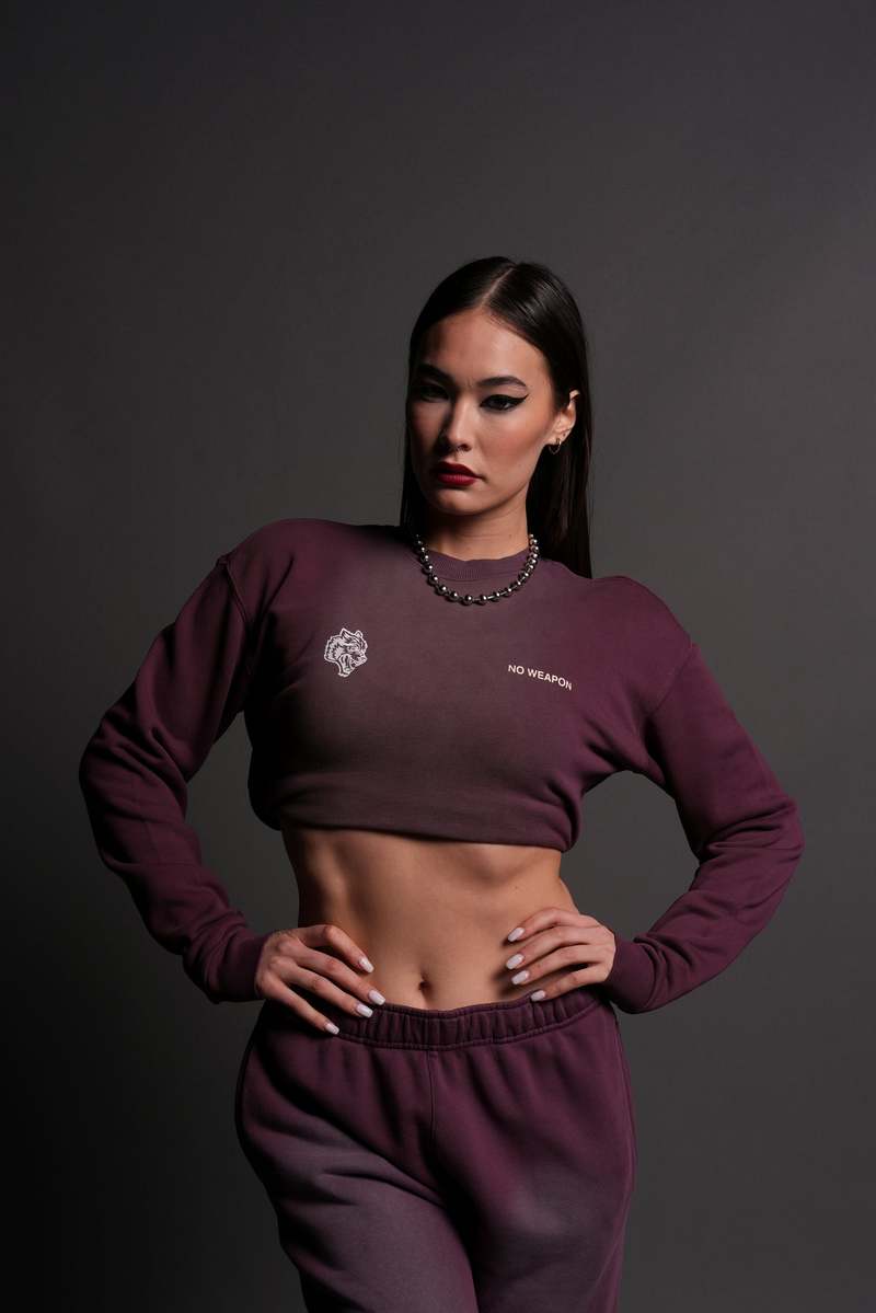 Darc Sport No Weapon Shall Prosper (Cropped) Crewneck Cherry Wine Tonal Sun Fade | 07351EAGJ