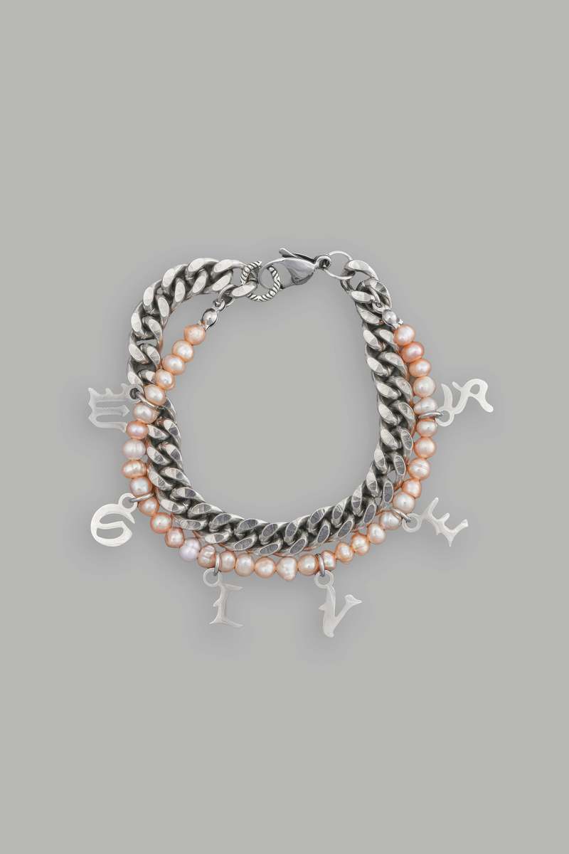 Darc Sport Wolves Curb Link And Pearl Bracelet Silver/Pink | 64831JGDT